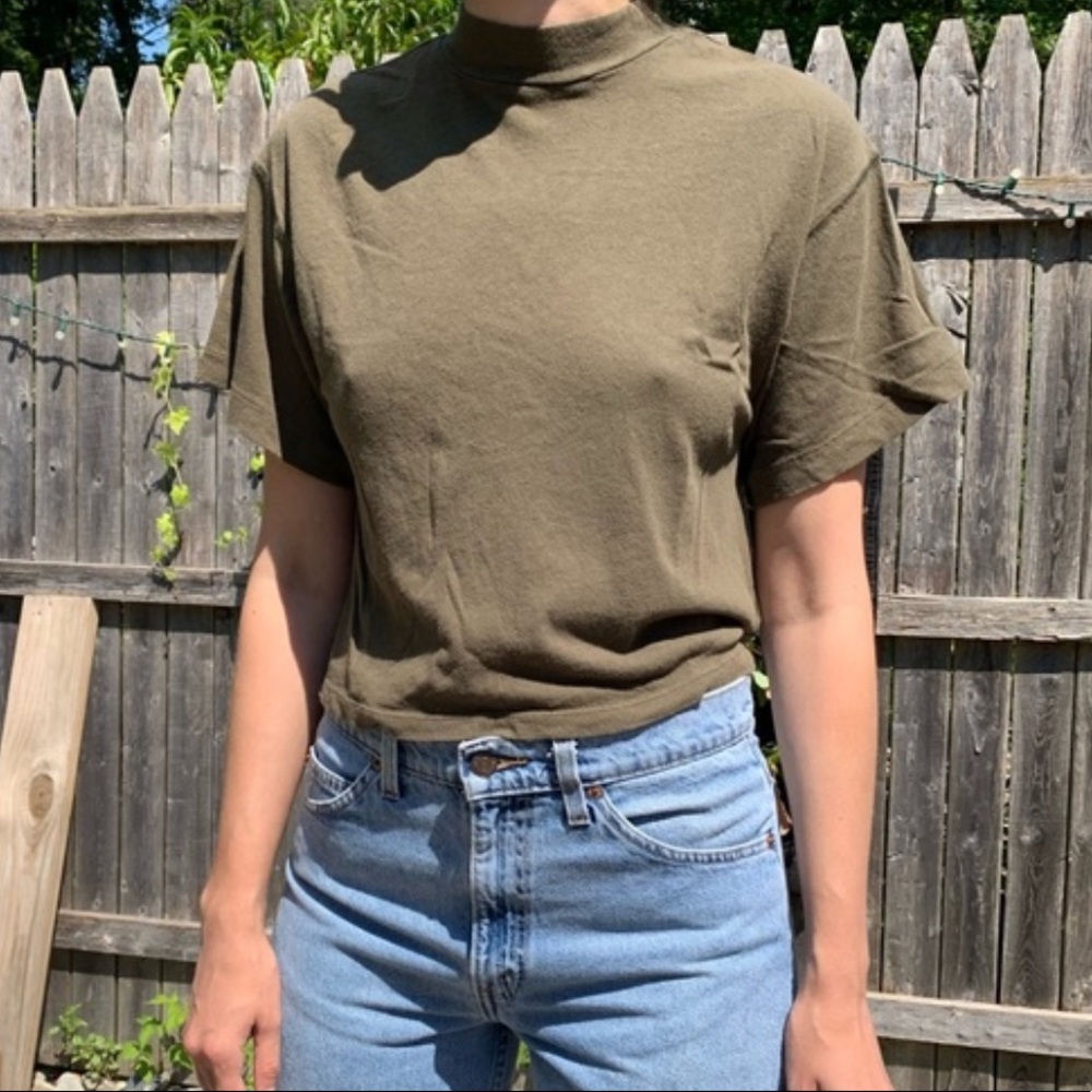 Free People Green Mock Neck Tee